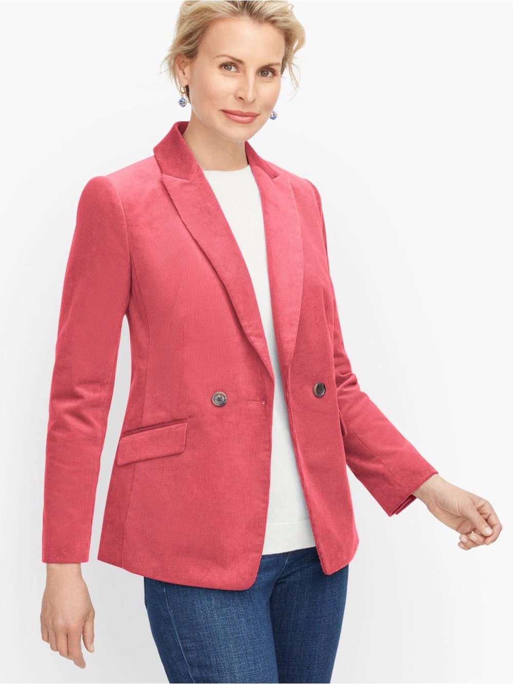 Talbots Double Breasted Corduroy Blazer 12P Pink